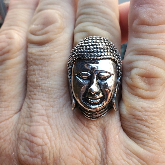 New Huge Buddha Head Silver Stainless Steel Statement Ring. - Picture 5 of 11